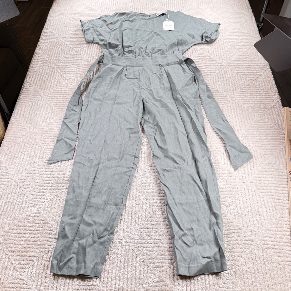Rumer Loulou Jumpsuit Women's Large Fern Green Linen NWT Coastal Earthy Summer